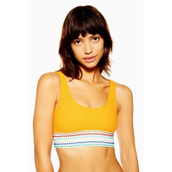 TOPSHOP ORANGE CRINKLE ELASTIC CROP BIKINI TOP - Picture 2 of 5